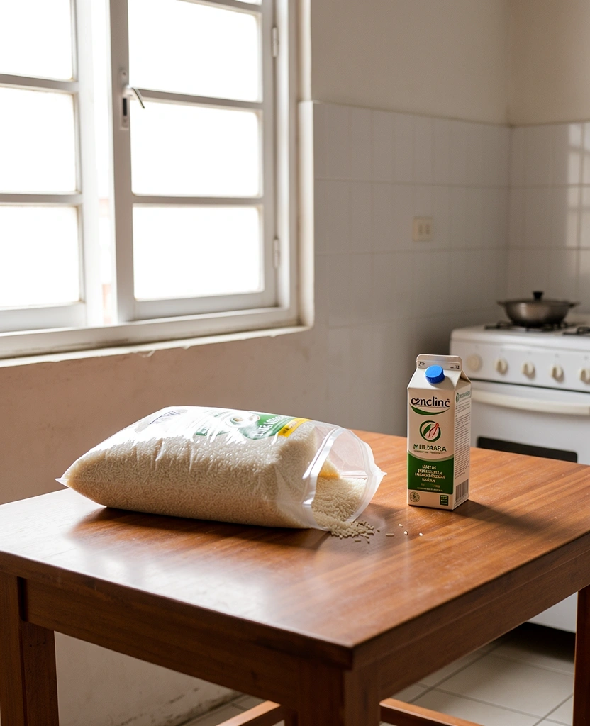 Mesa de cozinha simples representando o impacto no consumo básico